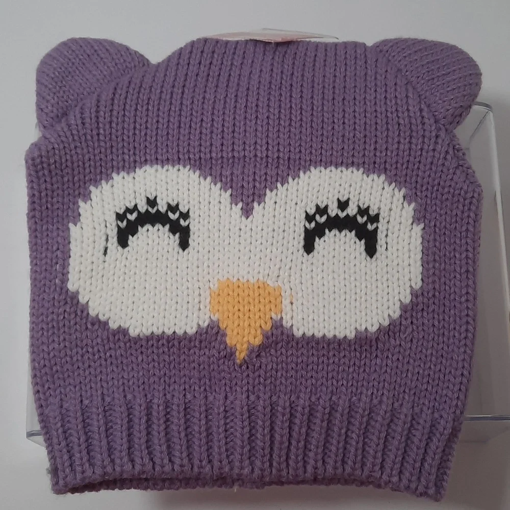 💥 3/$20 Promo - Creatology Little Girl's Lilac Owl Knit Hat & Rainbow Headband